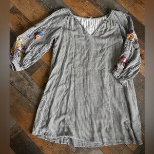 Anthropologie Feather Bone Linen/Cotton Blend Embroidered Mini Dress Size XS